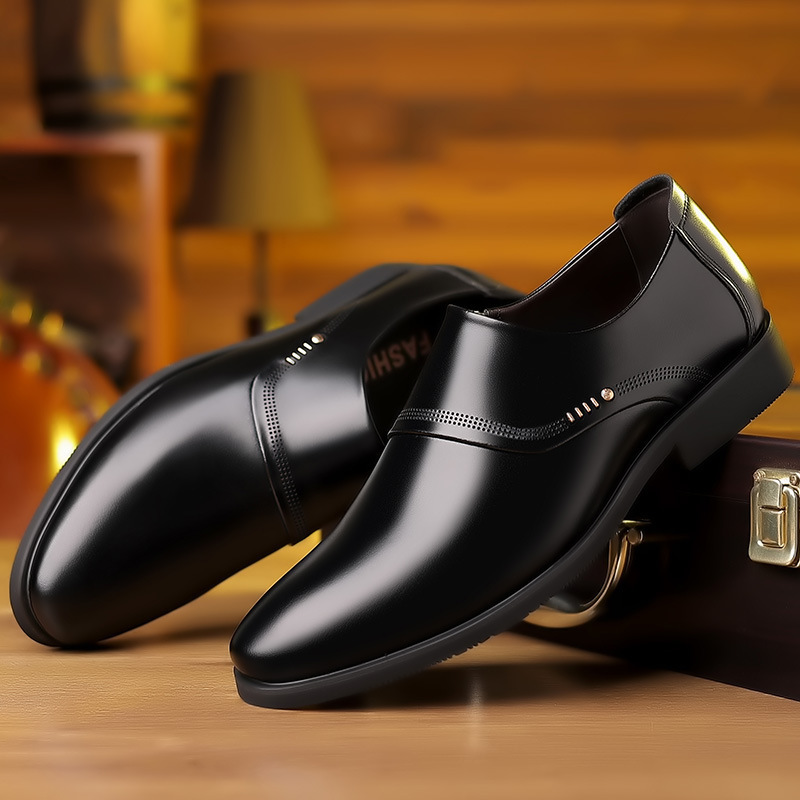 Business leather shoes men's trendy Korean style formal shoes breathable casual shoes soft bottom slip-on loafers work men's shoes
