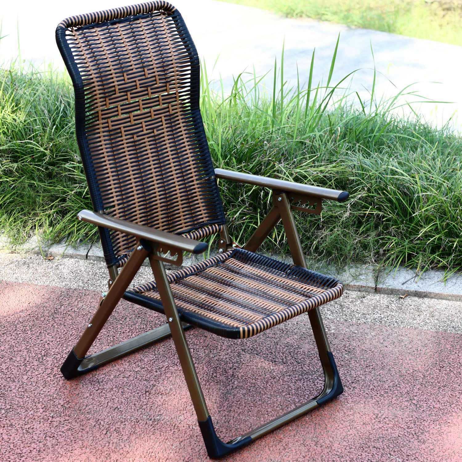 Rattan recliner folding lunch break lounge chair foldable plus thick rattan chair balcony lounge chair for leisure elderly balcony chair can lie down and breathe