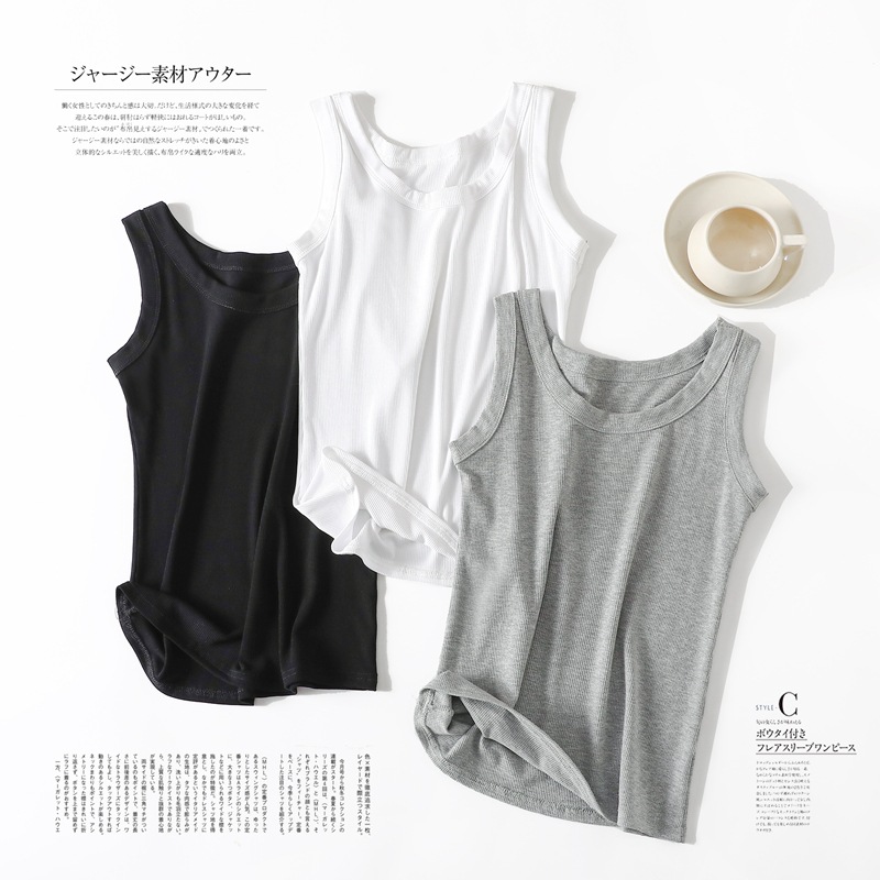 Basic Threaded Camisole Women's Outer Wear 2023 Summer New Slim-fit Short Sleeveless Inner Base Top