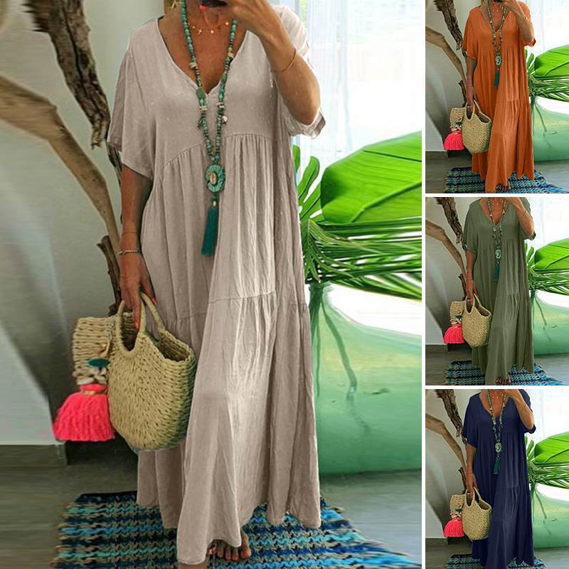2024 spring and summer Europe and the United States WISH Amazon new V collar irregular multi-color long large pendulum dress