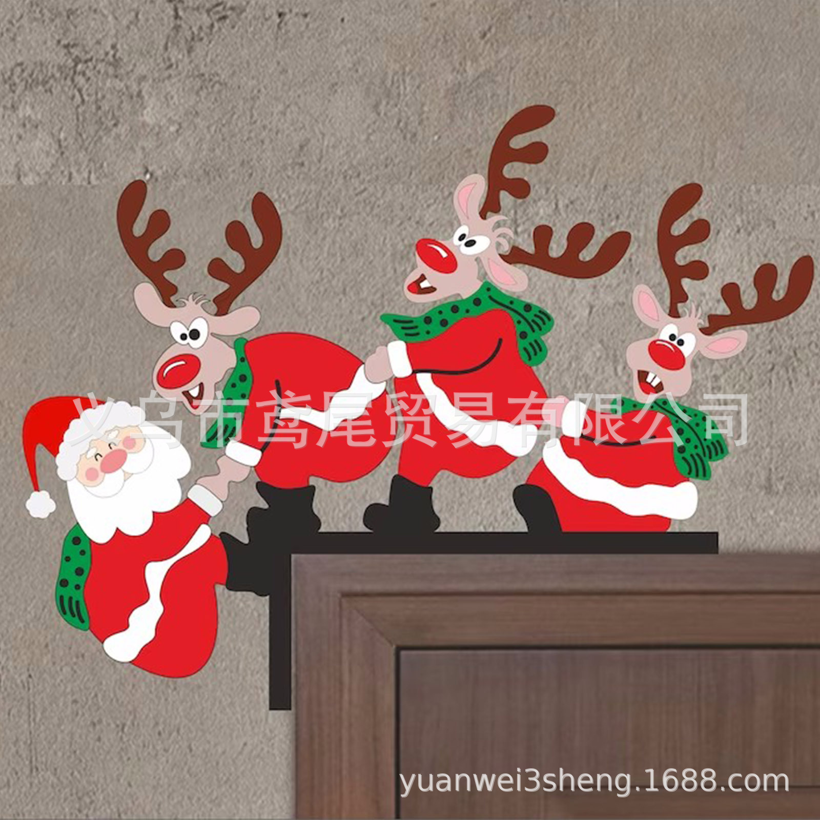 Christmas holiday wooden door frame decoration, home holiday fawn Santa wooden decoration