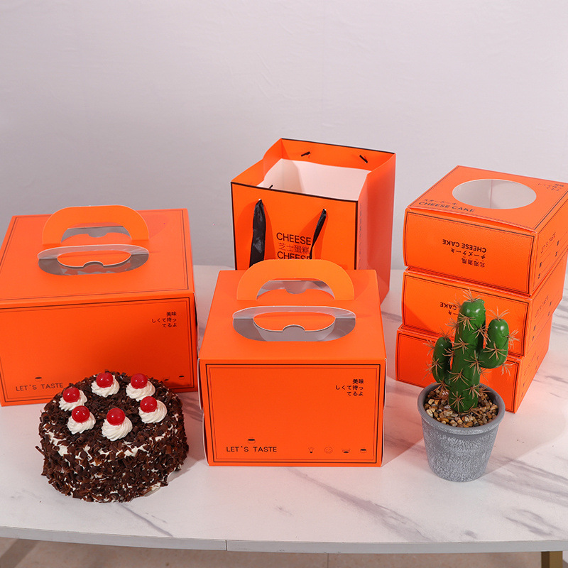 6 inch/8 inch baking cake box mini portable mousse box packaging square cheese pastry box square box handbag