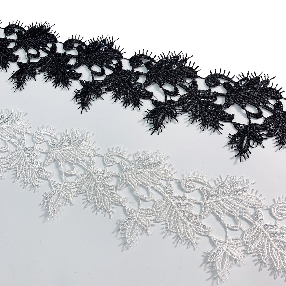 Polyester barcode home soft ornaments wave in stock embroidered lace garment accessories water soluble beads eyelash lace