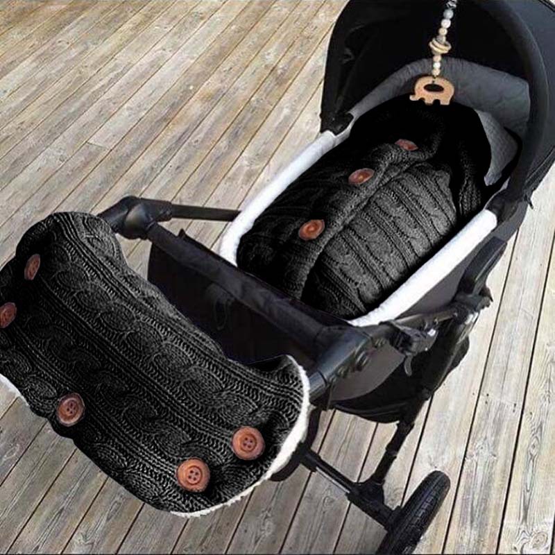 Picture of Spring Autumn Winter Knitted Sleeping Bag Baby Carriage Sleeping Bag Swaddling Cart Sleeping Bag Button Twist Sleeping Bag fleece-lined Thickened Bag