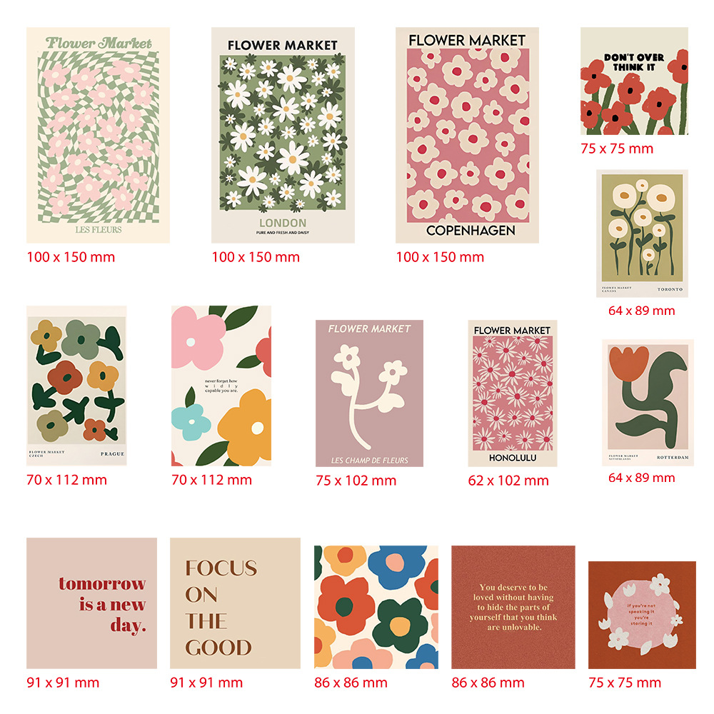 Picture of 15 ins same style flower art cards simple girl heart bedroom dormitory wall decoration Korean style photo