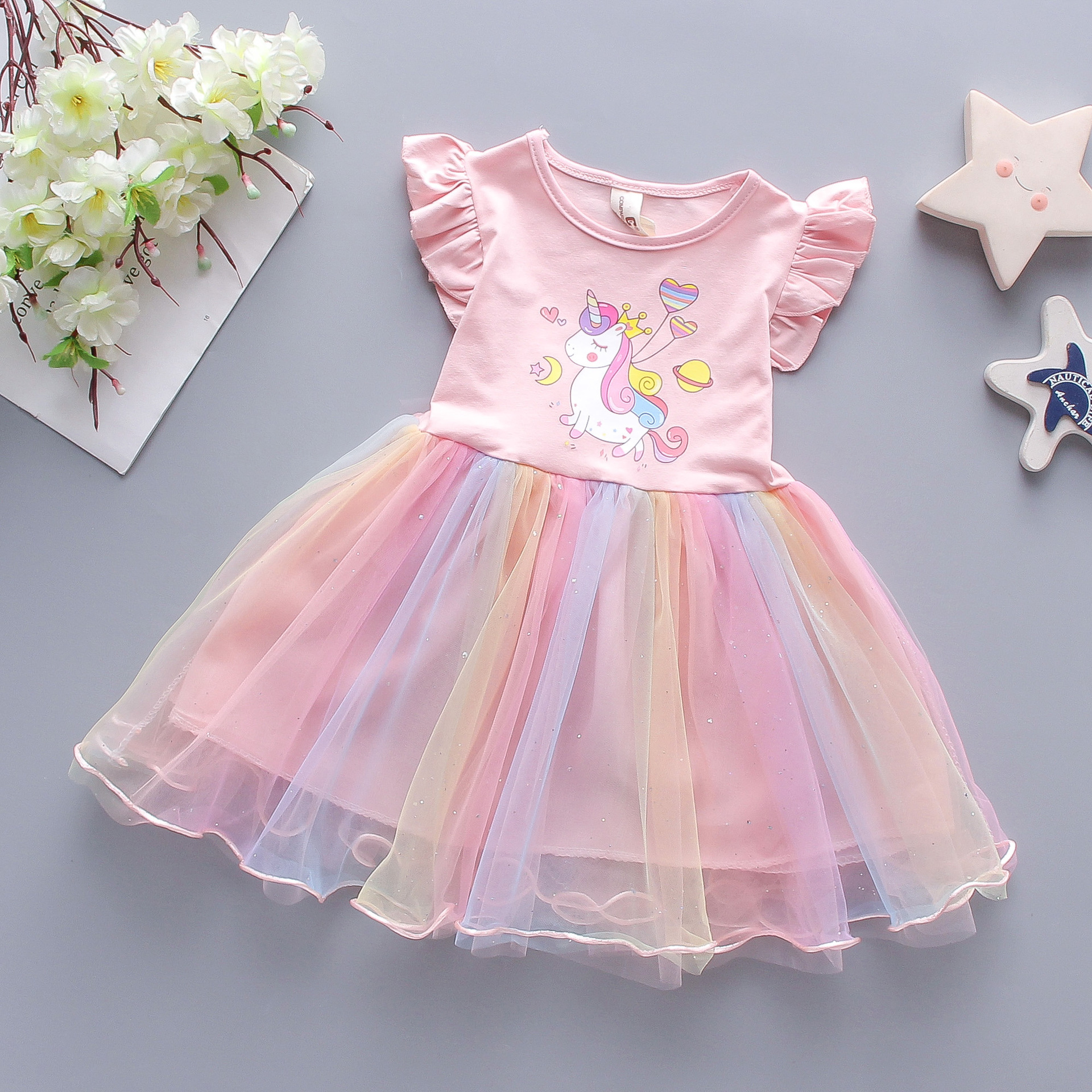 Picture of Girl's Cotton dress 2025 Summer Dress Girl's Baby Children's Western-style Pony Mesh Vest Princess Trendy Skirt