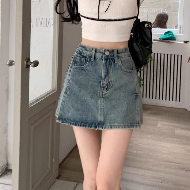 Spice Girl Split Denim Skirt Summer 2024 New High Waist Slimming All-match Hip Skirt A- Line Skirt Women's Fashion