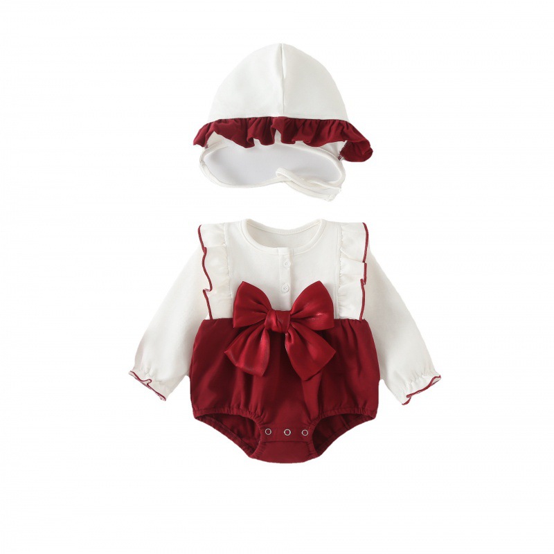 Picture of Baby Autumn Clothes Wrap Fart Clothes Newborn Baby Girl One-piece Clothes Princess Full Moon Hundred Days Ha Clothes Spring and Autumn Climbing Clothes