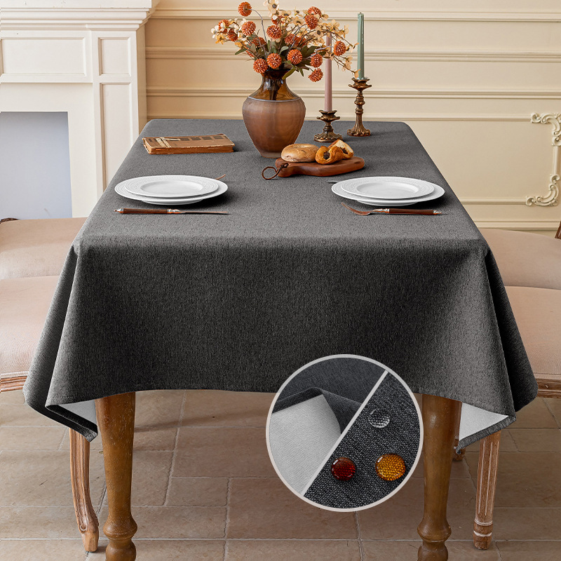 Picture of Imitation Cotton and Linen Fabric Tablecloth Waterproof Wash-Free Light Luxury High-Level Rectangular Coffee Table Cloth Non-Slip Desk Tablecloth Dustproof