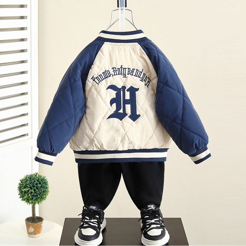 Picture of 4295 Children's Velvet Tops Boys Autumn and Winter 2025 New Baby Baseball Uniform Top Winter Thickened Cotton Clothes