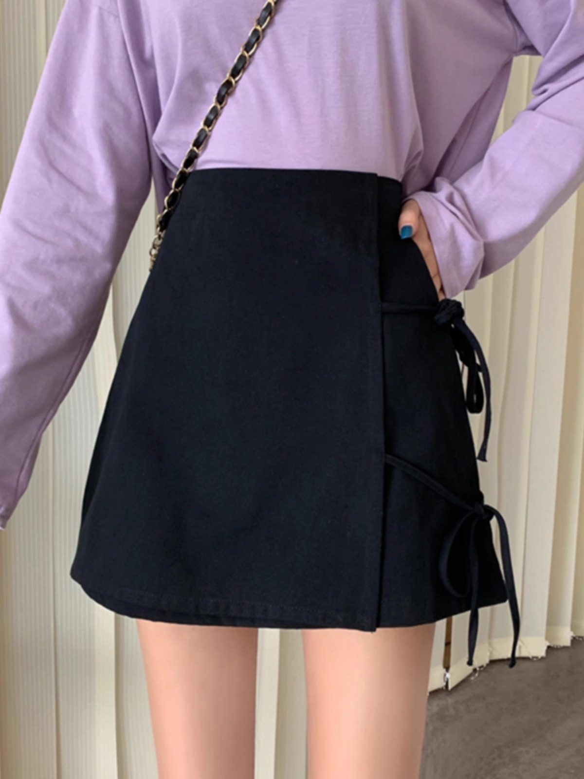 Women's Skirt 2024 Spring New Design Sense Side Strap High Waist Slimming A- line Skirt Fashionable Korean Style Short Skirt