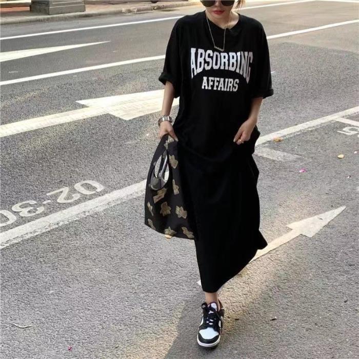 Picture of Summer Korean Style South Korea plus size Women's Casual Long dress chubby girl Loose Over-the-Knee T-Shirt Long Dress Women's Nightdress