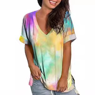 Cross-border European and American Theme Series 3D Printed T-shirt V-neck 3d Printed Women's Short-sleeved T-shirt Top