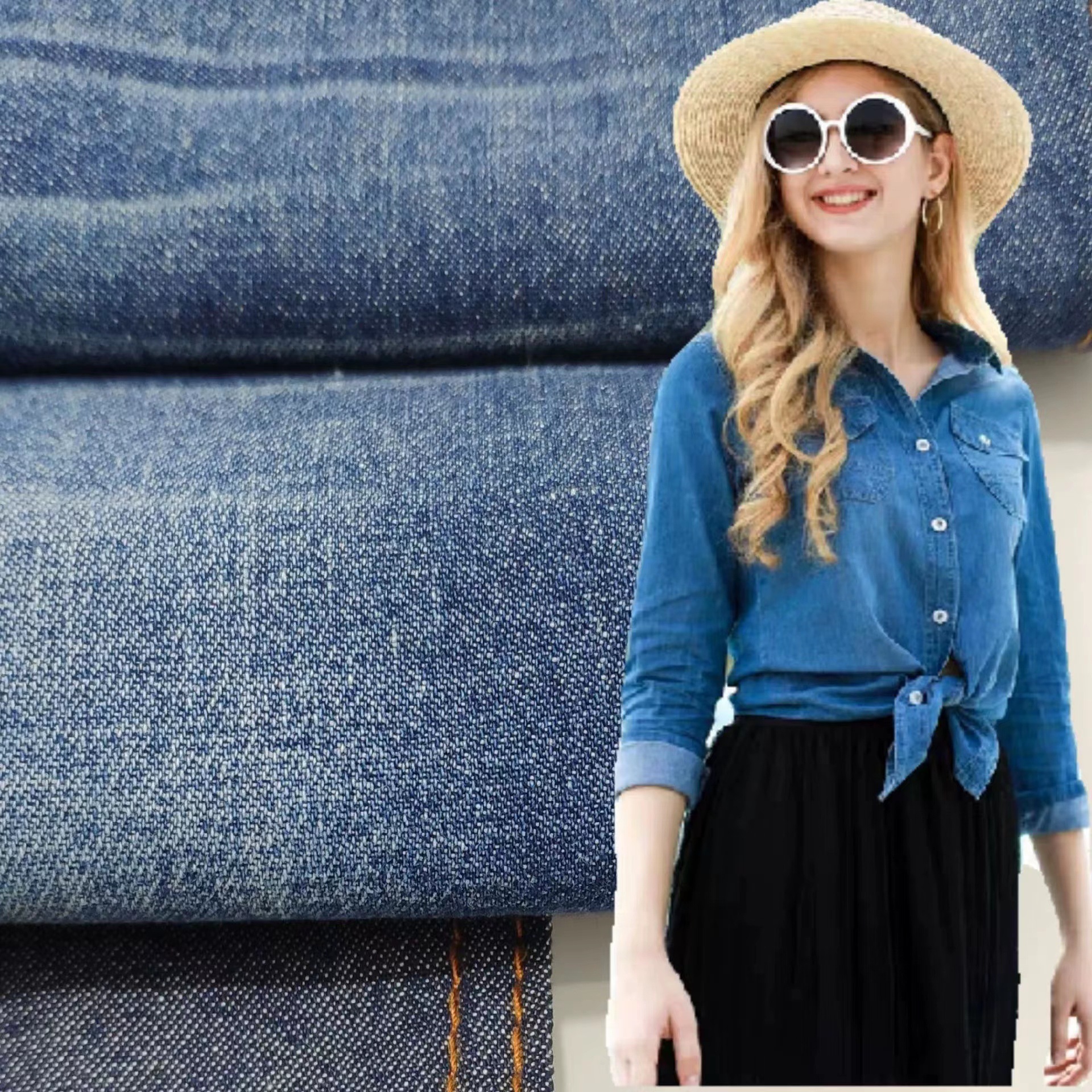 1616p plain stretch-free Denim fabric shirt dress workwear hair accessories spring and summer denim crazy purchase 16