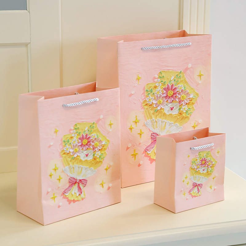 Oil painting gift bag small high-end sense handbag student graduation portable gift packaging bag large gift bag wholesale