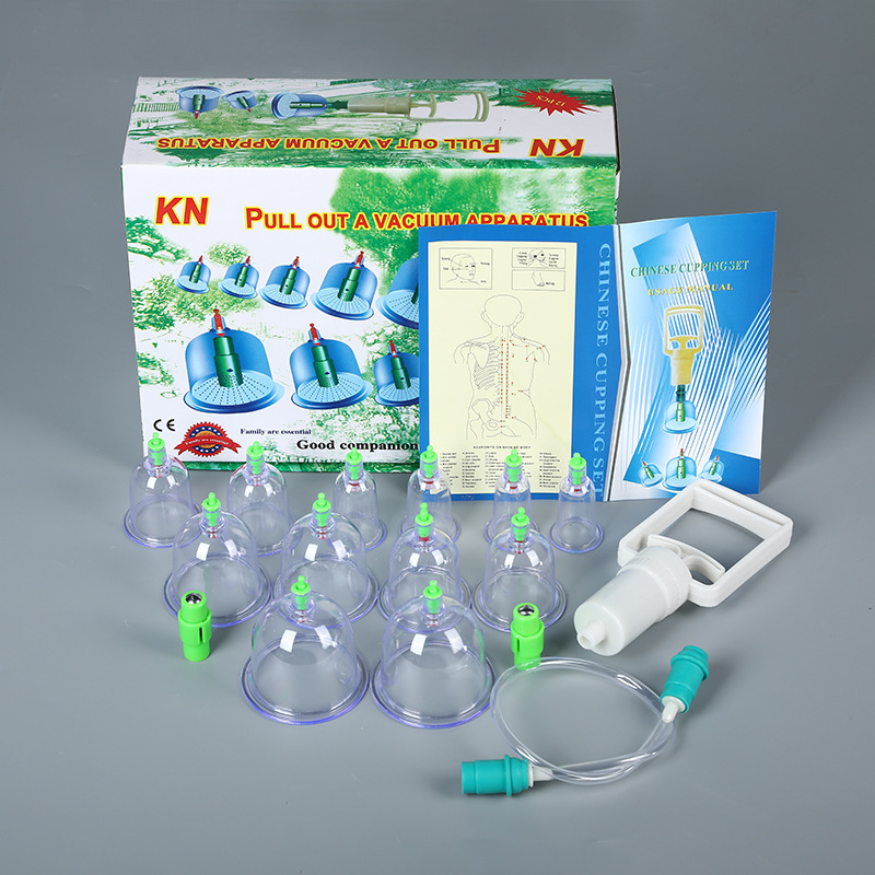 Household 12 Jars Plastic Vacuum Cupping Machine Health Massage Moisture Absorption Cupping Kang Nian Hardcover 12 Jars English Version