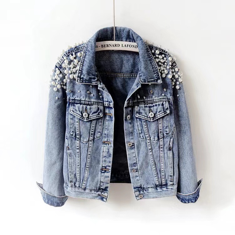 Picture of Jiakun Spring and Autumn Korean Fashion Beaded Short Denim Coat Women's Long Sleeve Jacket Shoulder Jacket Fashionable Beaded Beads