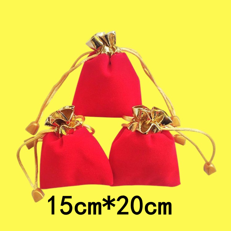 Red Jewelry Velvet Drawstring Pocket 15*20 Buddha Beads Jewelry Bag Jewelry Live Broadcast Wedding Candy Storage Bag Customized Log
