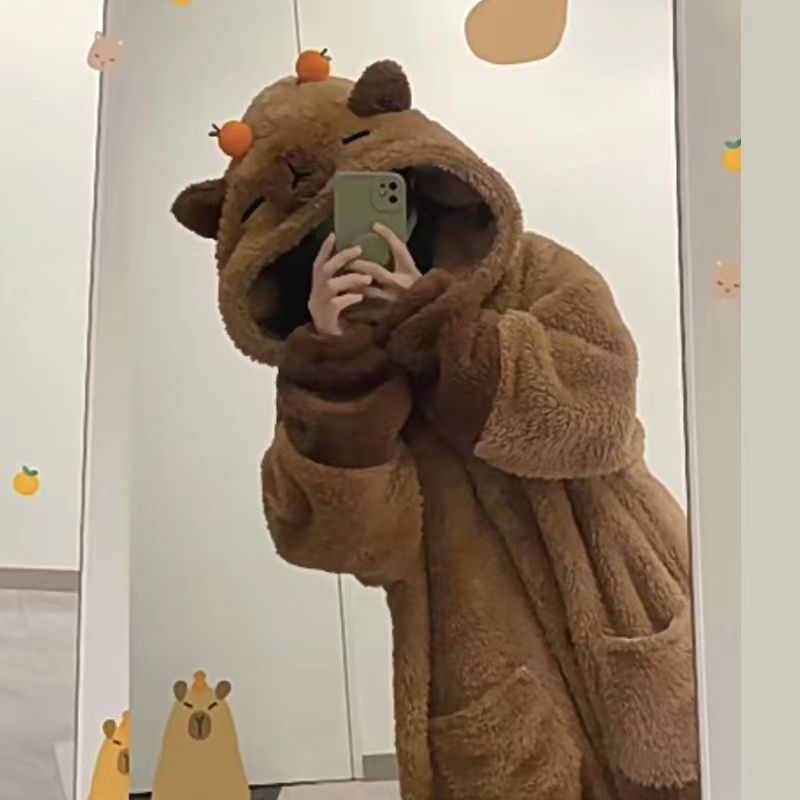 Picture of Special Offer!! Capibala Capybara Winter New Thickeneded Nightgown Cute Style Coral Velvet Pajamas Women's Home Clothes
