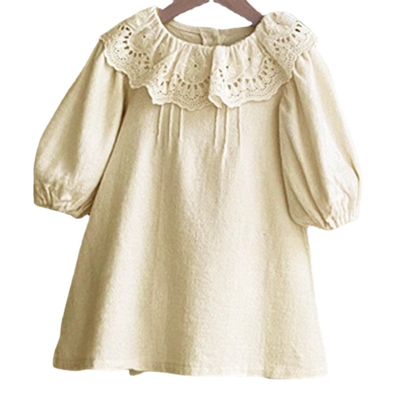 Ins Korean Style Girl's Spring and Autumn New Arrival dress Korean Style Stylish Girl's Lace Lotus Leaf Lapel A- line Princess Dress