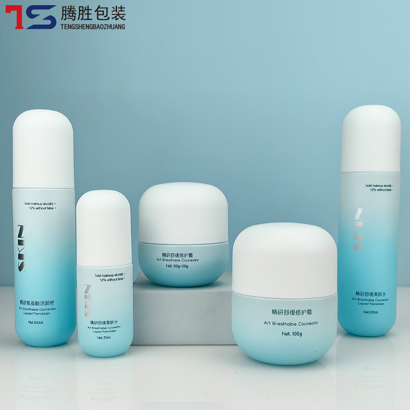 New straight round suit glass bottle camellia water protection milk skin bottle convenient packaging oval bottle