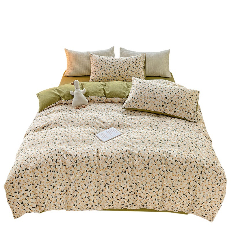 ins double-layer yarn jacquard Xiaozhu cotton floral four-piece set vintage bed sheet quilt cover bed cover student dormitory three and four-piece set
