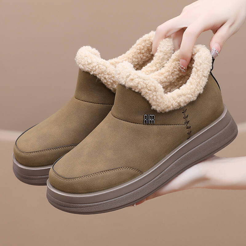 Snow Boots, Birkenstock Shoes, Women's Autumn and Winter Velvet Women's Shoes, Cotton Shoes, Women's Slip-On Thick-Soled Mother's Shoes, Fashionable Height-Increasing Shoes