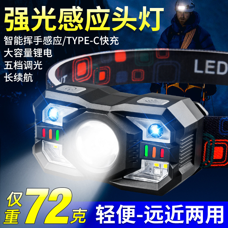 New LED Super Long Endurance Headlamp USB Charging Outdoor Night Fishing Headlamp Long-range Light Riding Head-mounted