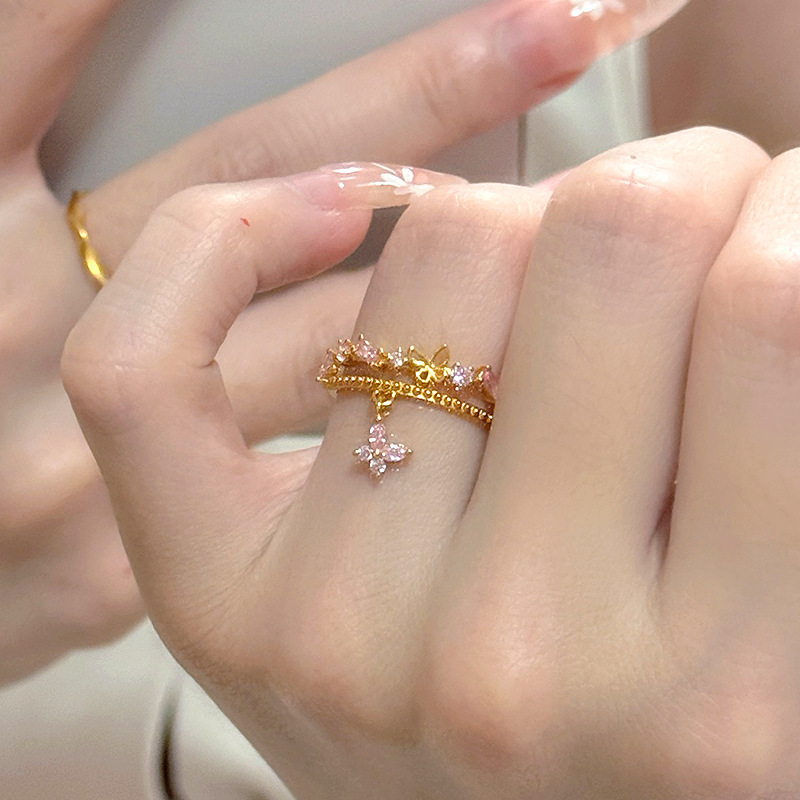 Little Red Book Explosions April Spring Marks Butterfly Fairy Tassel Ring 2024 New Gentle Romantic High-grade Finger Ring