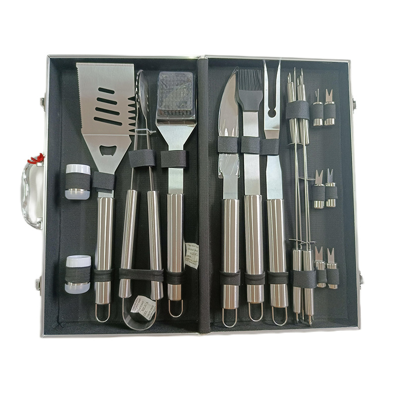 Picture of Factory Spot Barbecue Tool Set Home Outdoor Picnic Camping Style Aluminum Box Stainless Steel BBQ Grill Set