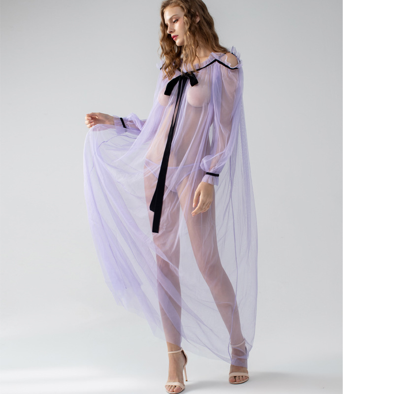 Picture of Cross-border Foreign Trade plus size Sexy Mesh Pajamas Women's Pure Desire Sexy Long Perspective Blouse Lace Nightgown Trendy