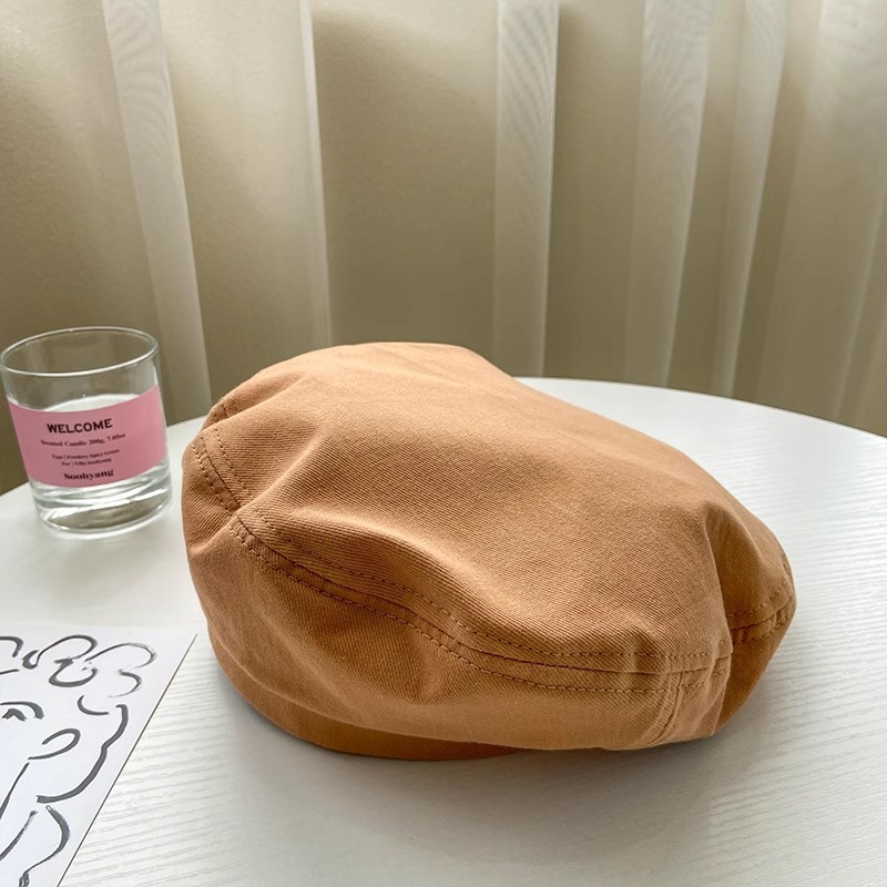 Picture of Spring and Summer pure cotton retro beret girls' Korean style solid color versatile cute painter hat ins Japanese style beret hat