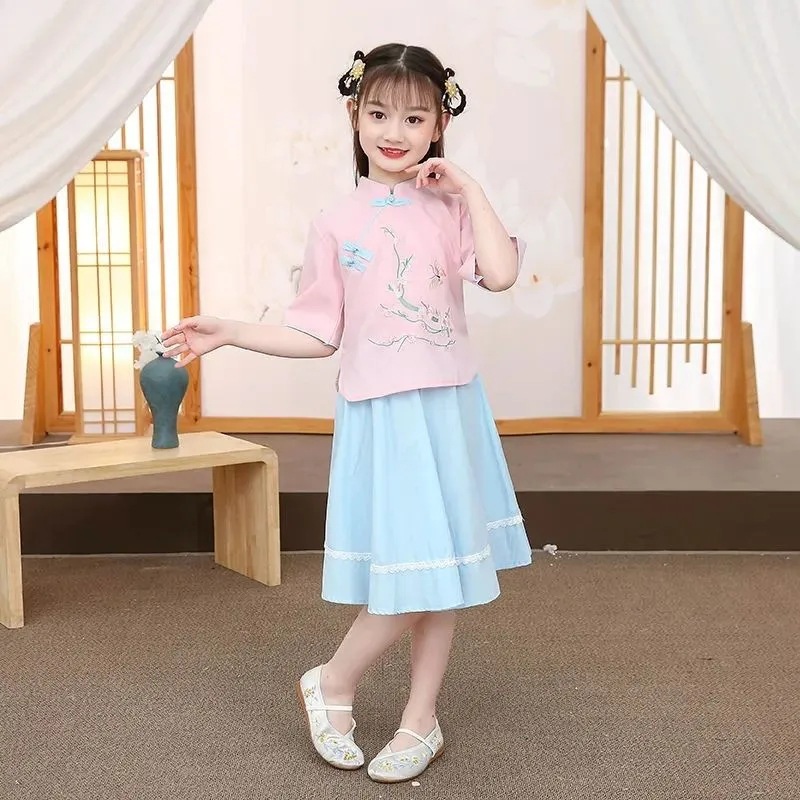 Picture of Chinese Style Girls' Hanfu Children's Ancient Suit Tang Suit Spring and Summer New Performance Show Cheongsam Improved dress Summer Suit