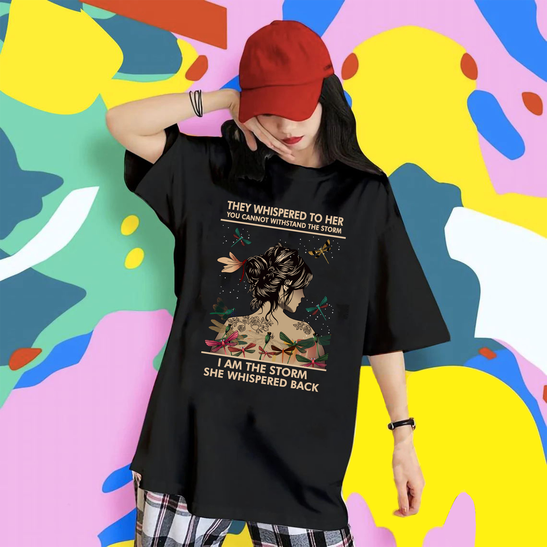 2022 AliExpress Cross-border New shirt Shoulder T-shirt Loose Letter Figure Butterfly Pattern Women's T-shirt