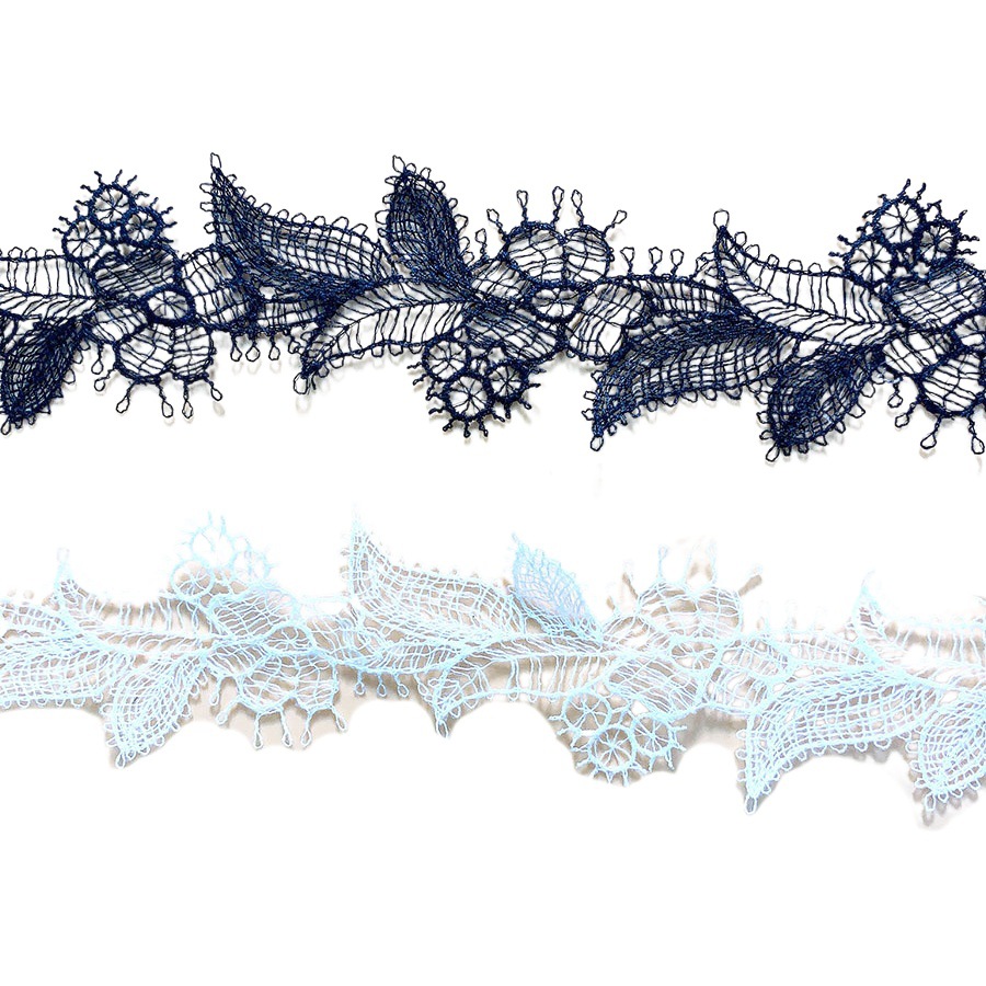 New water soluble embroidery in stock unilateral small barcode lace wedding accessories wholesale with sequins fish thread lace