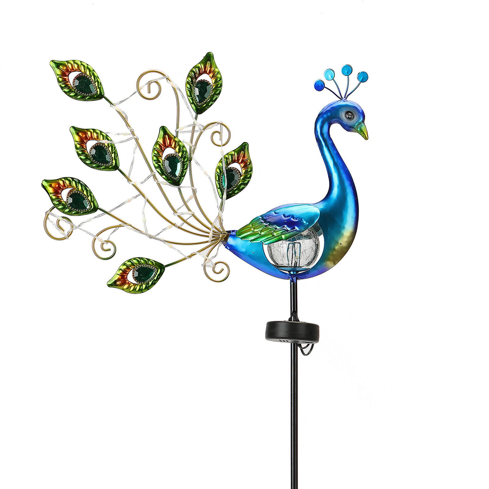 Cross-border new solar double-sided peacock crack lamp iron simulation animal lawn lamp outdoor garden floor lamp
