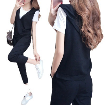 Picture of 2023 Summer fat sister suit size women's 200kg fat mm short sleeve jacket vest cropped pants three-piece suit