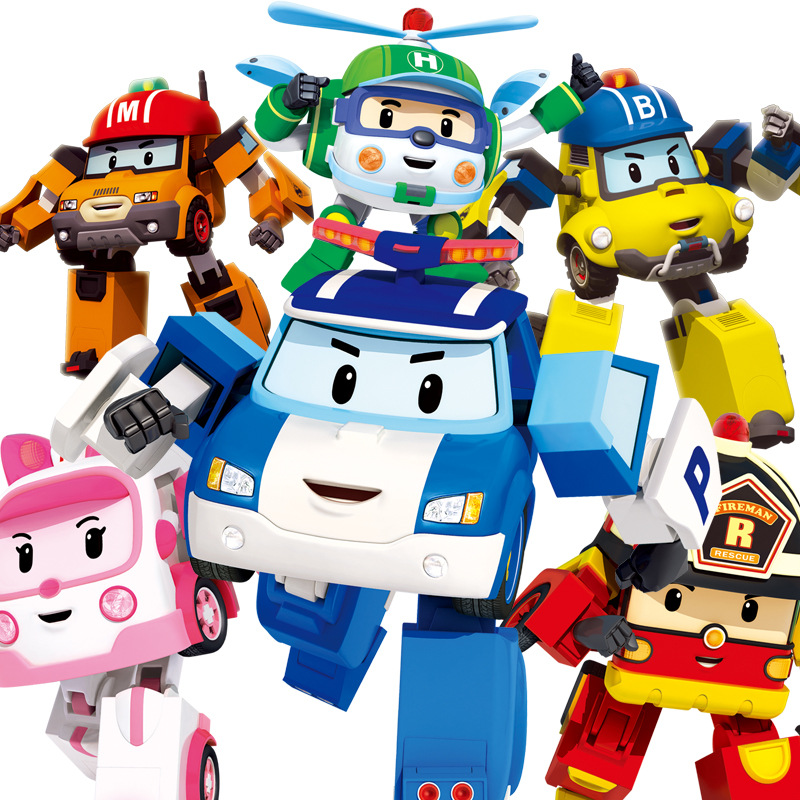 Large deformation police car Perly toy POLI deformation robot Roy Fire Truck Rescue Team children toy car