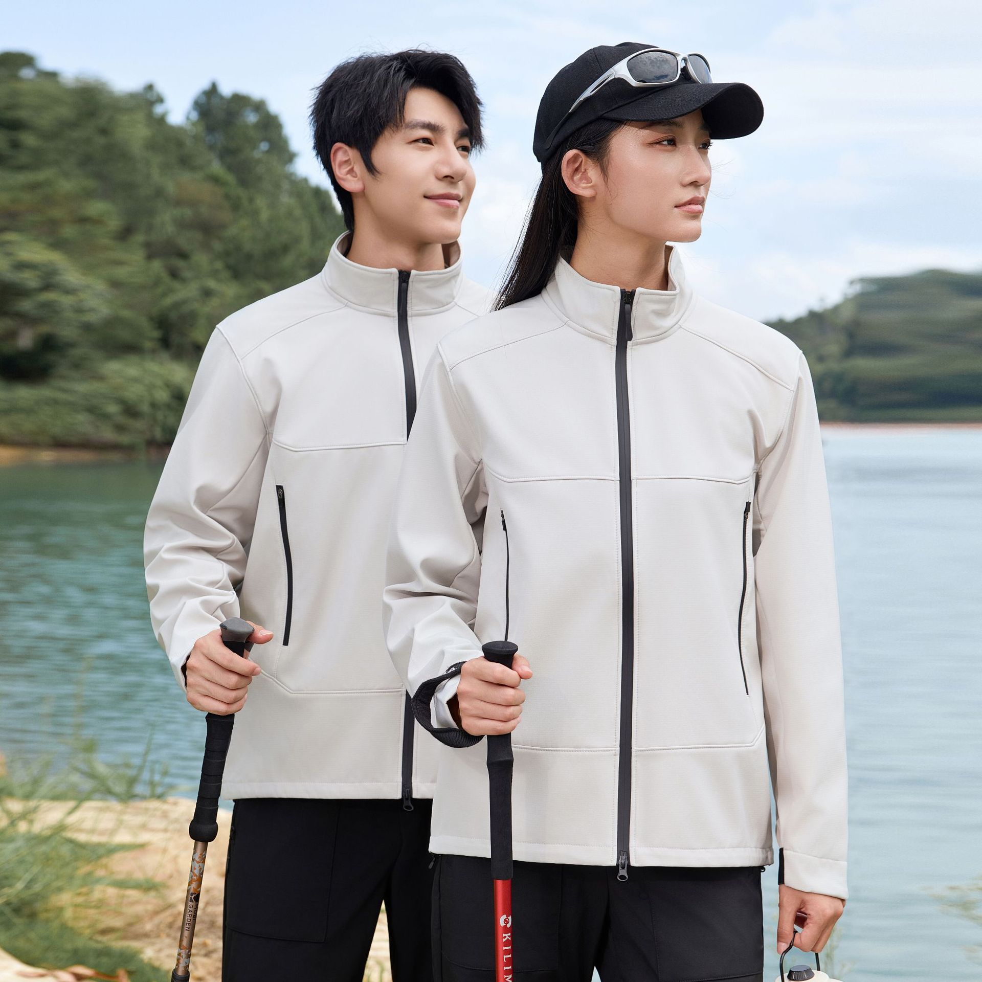 Spring and Autumn New Outdoor Softshell Single-layer Thin Hiking Suit, Windproof Waterproof Breathable Couple Jacket Trench Coat Jacket