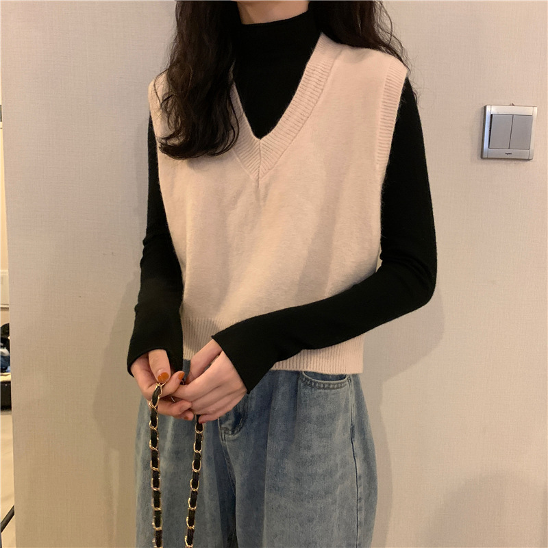 Picture of Loose V-neck short sweater vest vest coat autumn and winter New Internet celebrity Blue temperament knitted vest for women fashion