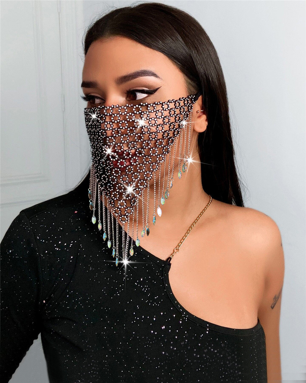 Picture of Rhinestone mask Europe and the United States cross-border Amazon AliExpress splicing with diamond jewelry flash diamond tassel mask LBZ1254