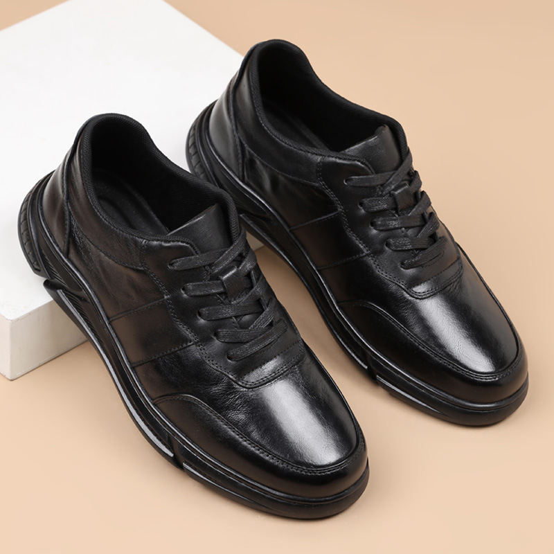 Genuine Leather Sports Casual Men's Top Layer Cowhide Hand-Scratch Pattern Lightweight Men's Casual Single-Layer Shoes All-Match Non-Slip Shoes