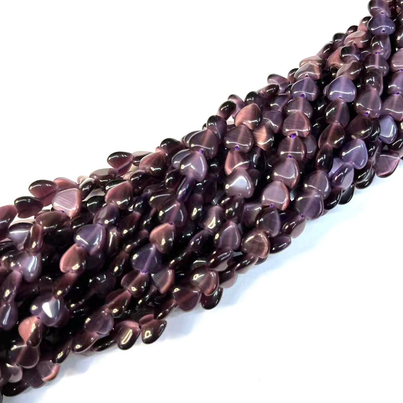 Picture of Dark purplish red Cat Eye heart-shaped 4-12mm glossy heart-shaped Cat's Eye Beads optimized Stone