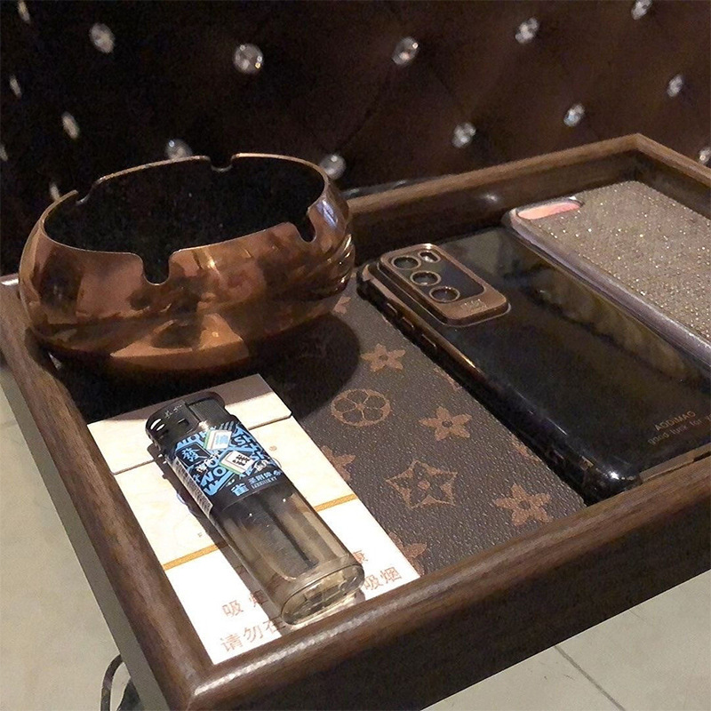 Picture of Wooden Tray Leather High-End Vintage Tea Tray Walnut Jewelry Rectangular Light Luxury Storage Tea Tray Solid Wood