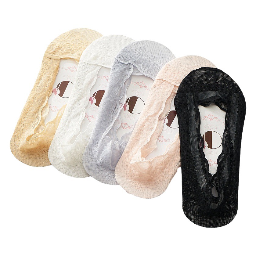 Water wave lace ankle socks women's pure cotton bottom solid color summer thin silicone non-slip non-slip low-cut invisible socks