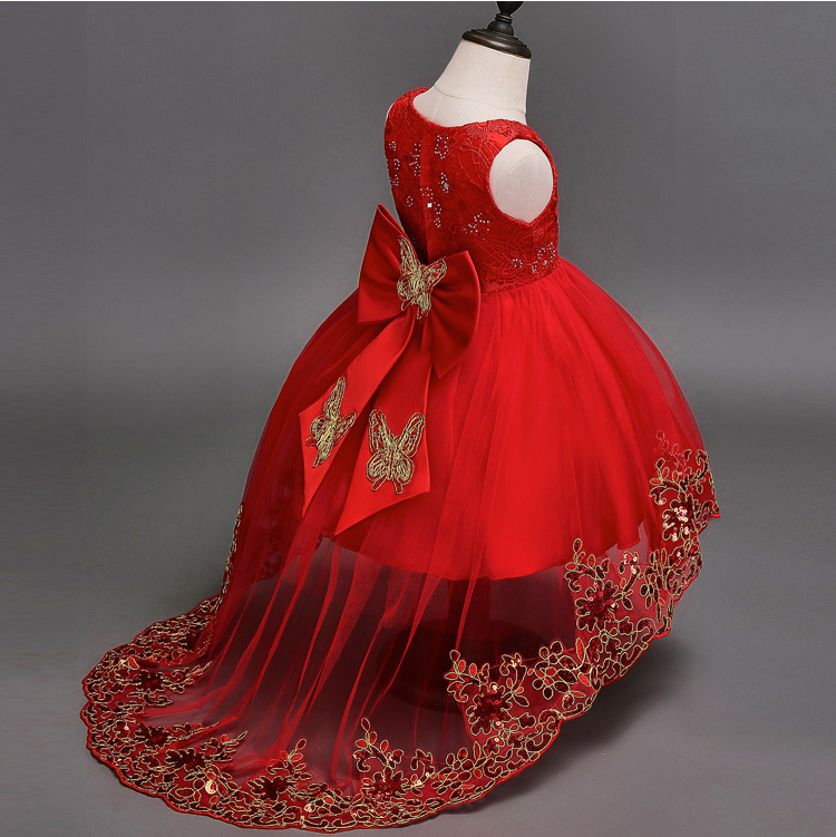 Picture of Cross-border Girls' Birthday Wedding Dress Tail Dress Children's Gauze Crochet Princess Dress Show Host Dress