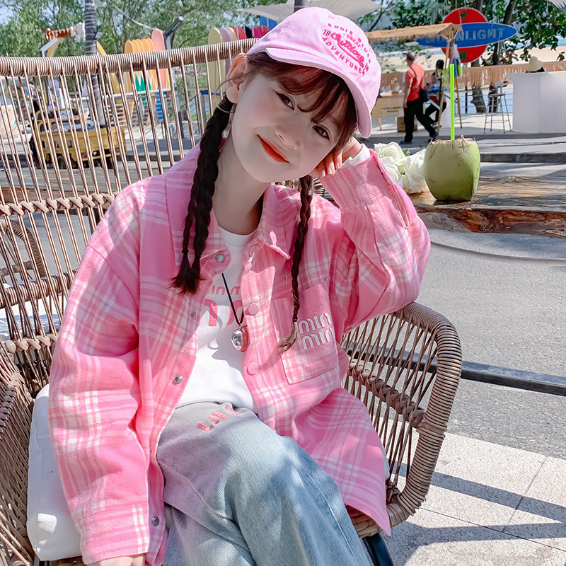 2024 New Girls' Shirt Autumn Western Style Children's Long Sleeve Plaid Shirt Spring and Autumn Coat Little Girl's Top