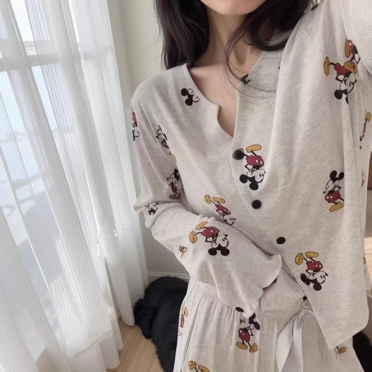 2025 New Spring and Autumn Cardigan Pajamas Women's Long Sleeve Internet Celebrant Sweet Cartoon Cute Chanel Style Home Clothes suit