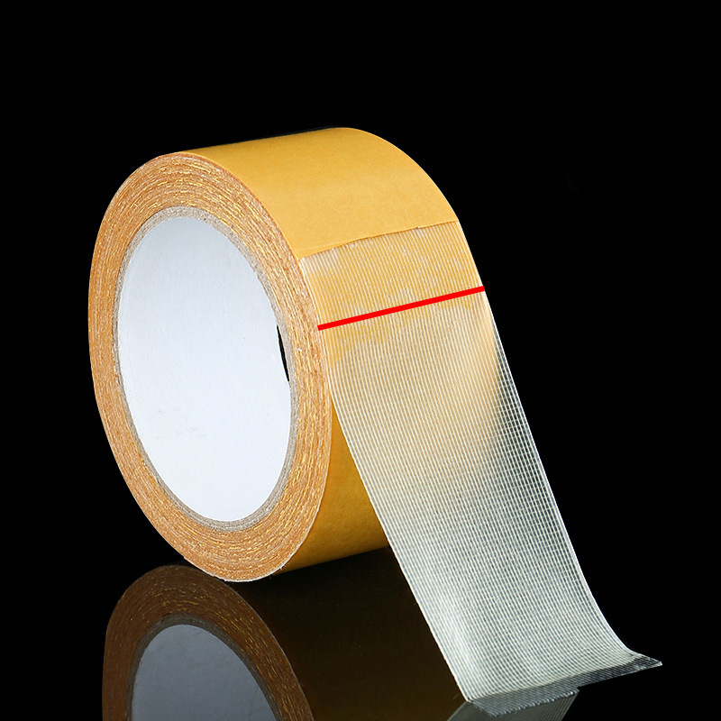 Cloth-Based Double-Sided Tape for Weddings and Exhibitions, Yellow High-Viscosity Strong Carpet Transparent Mesh Fiber Tape