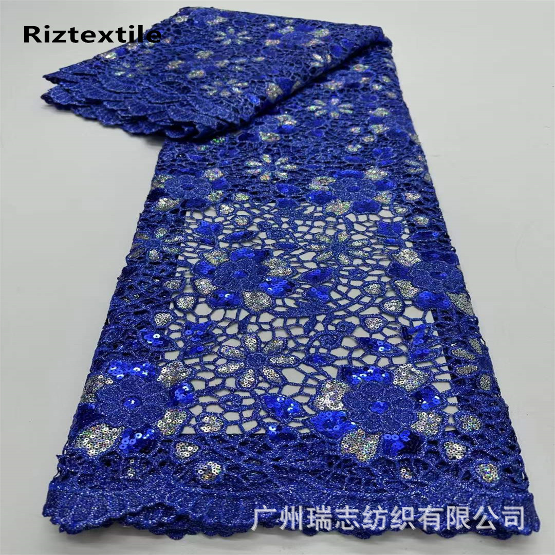 Picture of Nigeria Hollow Sequin Water Soluble Embroidered Cloth African Wedding Dress Dress Lace Fabric african lace